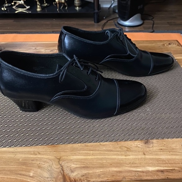 Men’s Black Leather/Black Patent Latin Dance / tuxedo dress shoes - Picture 3 of 14
